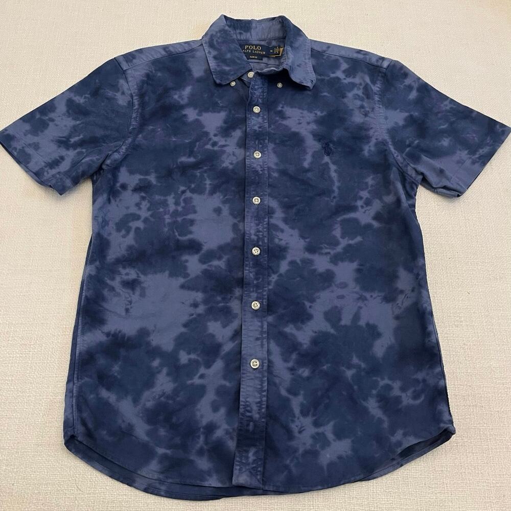 Polo Ralph Lauren Shirt Mens Medium Blue Tie Dye Classic Fit Oxford Button Down